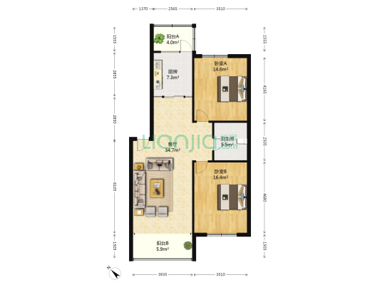 永平小区 2室1厅1卫 125平方