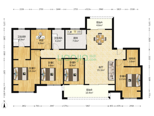 绿地都会雅苑 5室1厅2卫 170平方