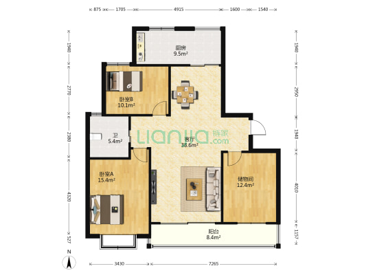 金色江南 2室1厅1卫 130平方
