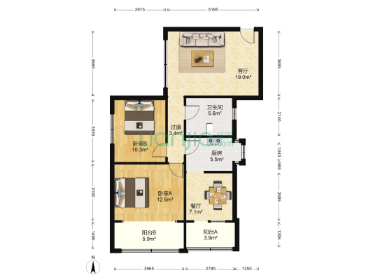 建筑一村 2室2厅1卫 84平方