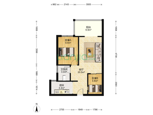 新城吾悦广场公寓（三期） 2室1厅1卫 64平方
