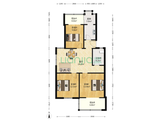 地质医院家属区 3室1厅1卫 94平方