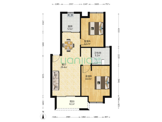 上南嘉园 2室1厅1卫 87平方