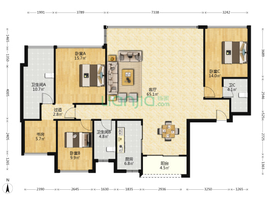 绿城美的·晓风印月 4室1厅3卫 175平方