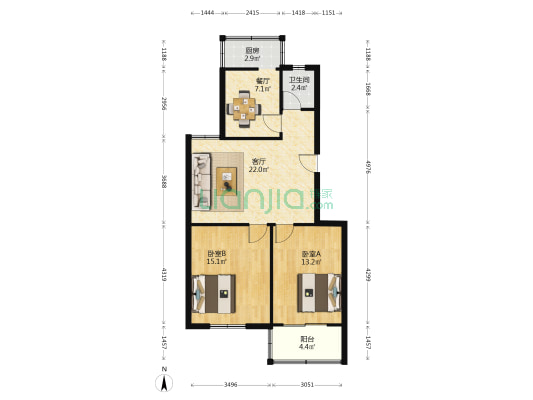 安居工程奎星苑双清 2室2厅1卫 82平方