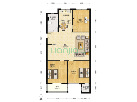 东方花苑 3室2厅2卫 127平方
