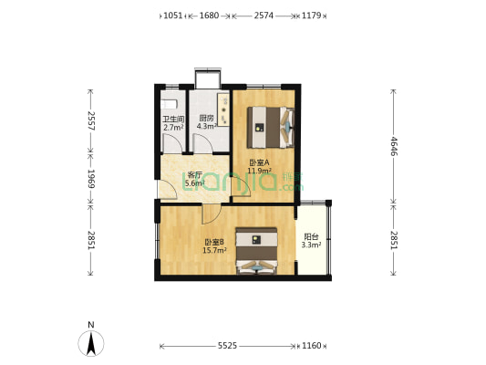 永安街6号院 2室1厅1卫 53平方