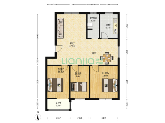 汪塘东区 3室1厅1卫 102平方