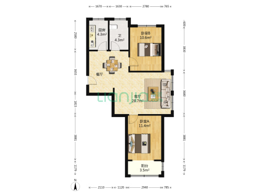 福润华府 2室1厅1卫 81平方
