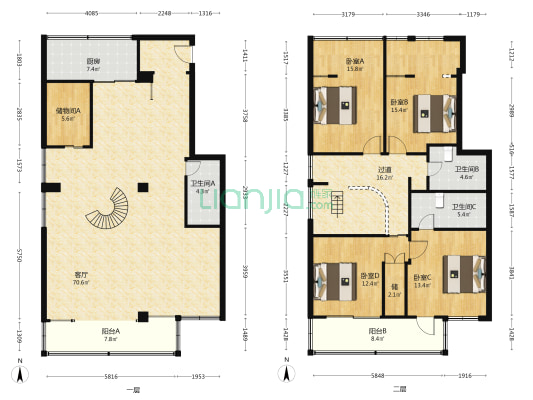 东浦商城 4室1厅3卫 200平方