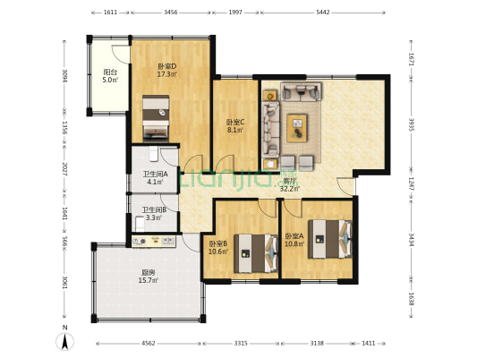 民政局宿舍 4室1厅2卫 110平方