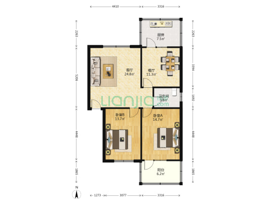 河北省水利水电勘测设计研究院院宿舍 2室2厅1卫 103平方