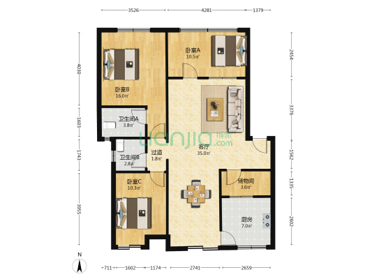 丽都滨河五期 3室1厅2卫 109平方