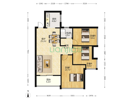 博派锦绣兰亭 3室1厅1卫 88平方