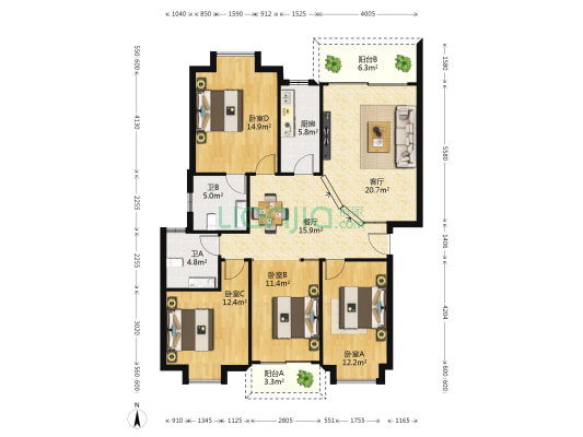江南新兴苑 4室2厅2卫 136平方