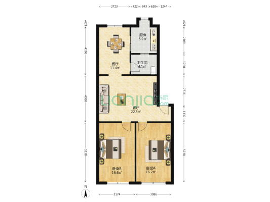 拖拉机厂家属院 2室2厅1卫 93平方