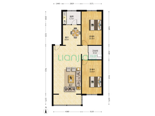 鑫安小区 2室2厅1卫 116平方