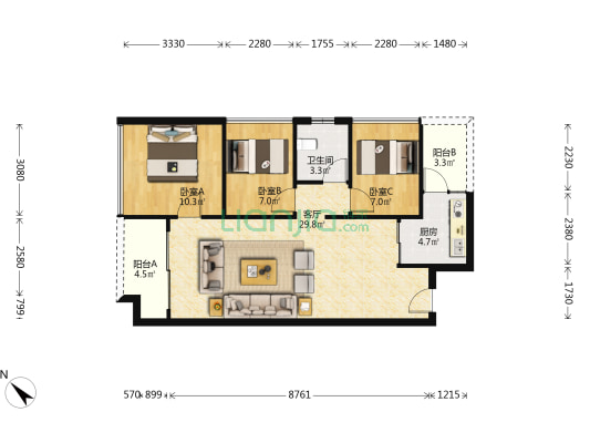 钧濠·MIX Park 3室1厅1卫 82平方