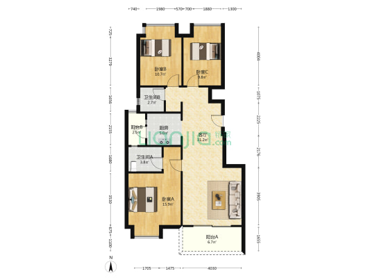 翡翠香城 3室1厅2卫 103平方