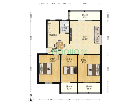 新河一村16号 3室2厅1卫 99平方
