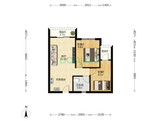 依山云锦 2室1厅1卫 50平方
