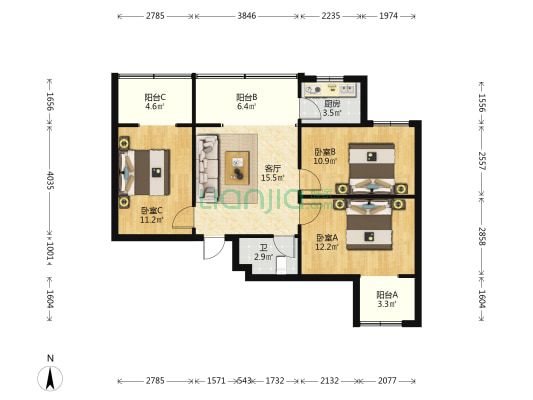 联志小区 3室1厅1卫 97平方