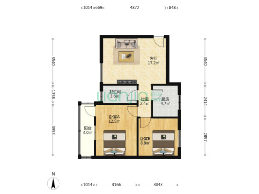 董家湾北街21号 2室1厅1卫 64平方