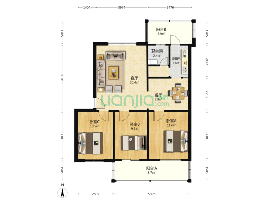 驻军家属楼东楼 3室2厅1卫 103平方