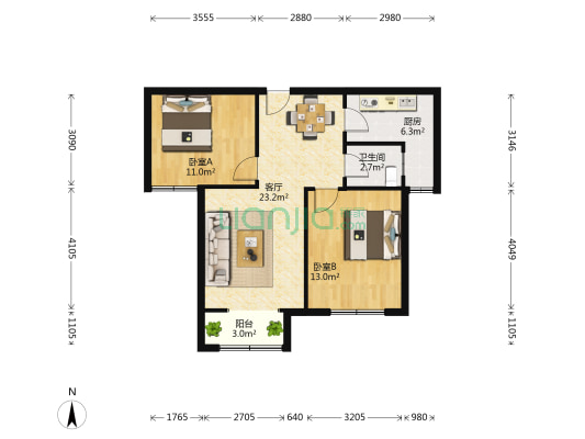 未来城 2室1厅1卫 86平方