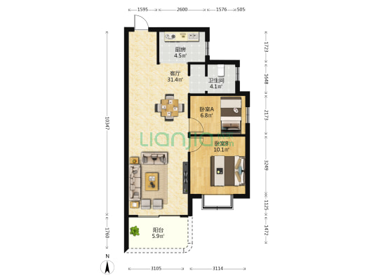 向海郡 2室1厅1卫 79平方