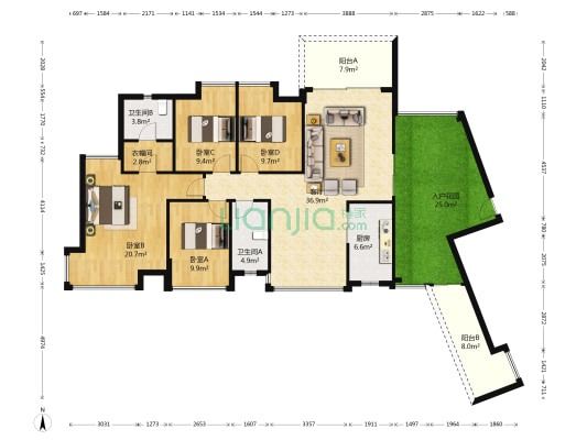 时代城 4室1厅2卫 139平方