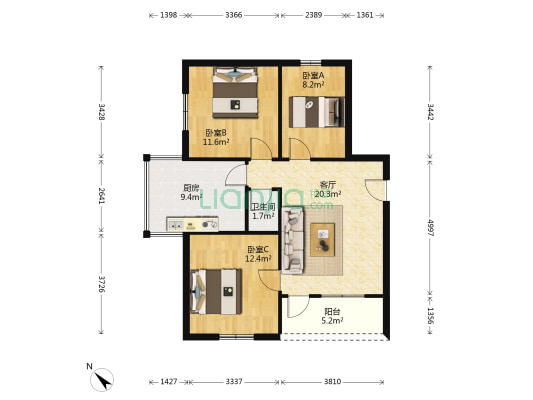 黄家塘街89号 3室1厅1卫 78平方