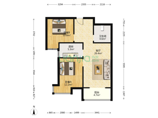 华邦凌云居 2室1厅1卫 87平方