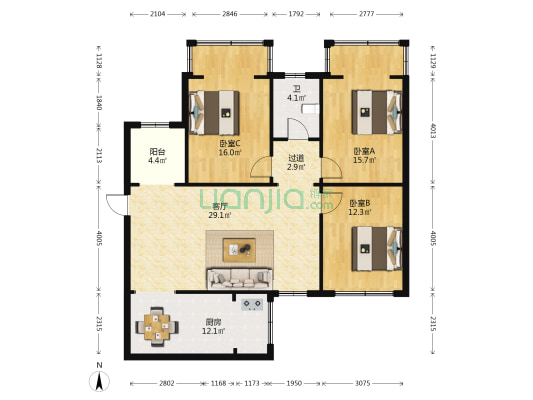 秀英区人民法院小区 3室1厅1卫 99平方
