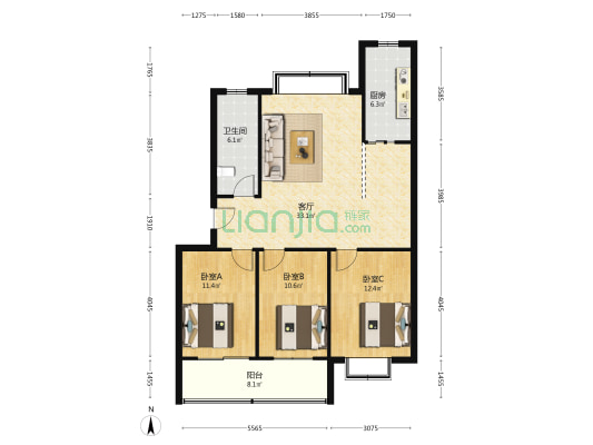 正大福香园 3室1厅1卫 108平方