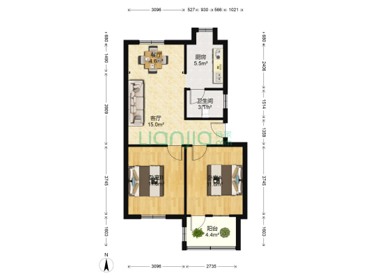 民乐苑 2室2厅1卫 70平方