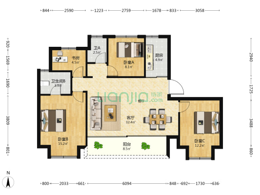 鼎仁东湖里 4室1厅2卫 126平方