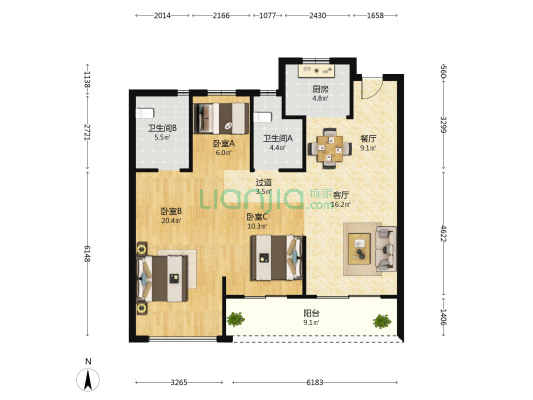 巨成悦都会 3室2厅2卫 107平方