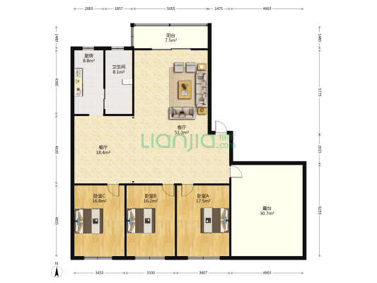 庆丰农贸市场 3室2厅1卫 141平方