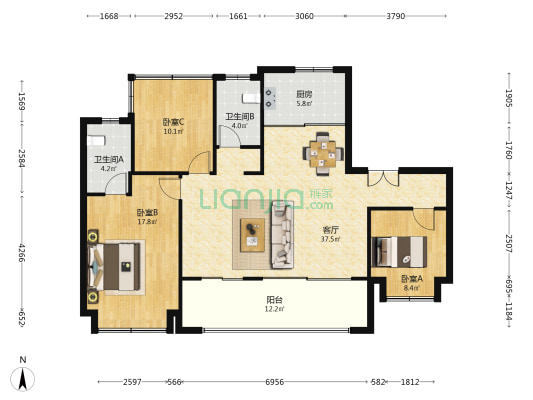 保利珺悦 3室1厅2卫 137平方