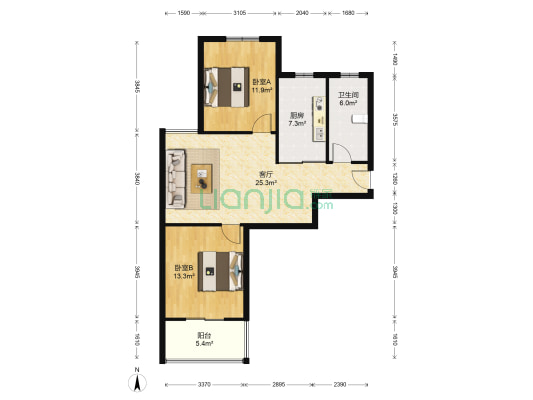 金山嘉苑三区 2室1厅1卫 86平方