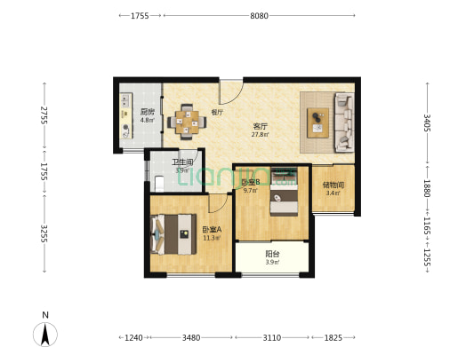 东郡一品1期 2室1厅1卫 89平方