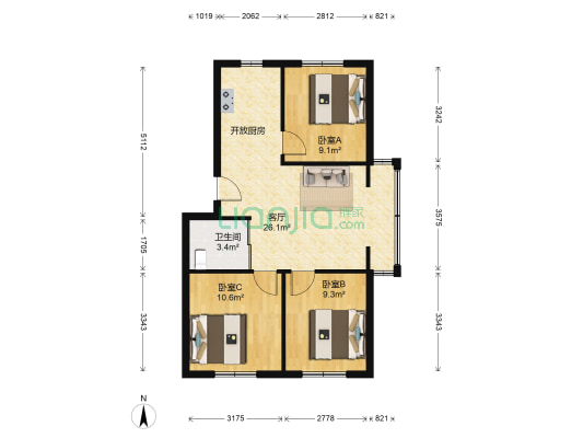 西湖俪景棠苑 3室1厅1卫 77平方