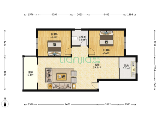 朝阳新村 2室1厅1卫 94平方