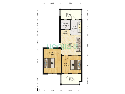 宋都市场4号院 2室1厅1卫 62平方