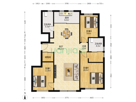 融创城融礼园 3室1厅2卫 132平方