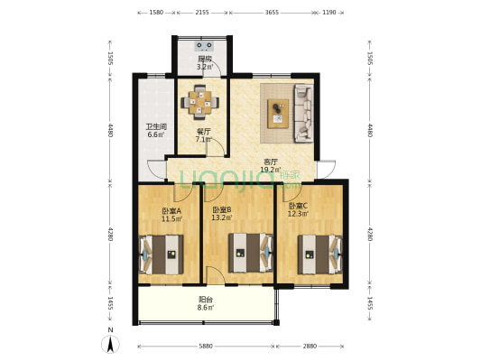 橡林办事处家属院 3室2厅1卫 94平方
