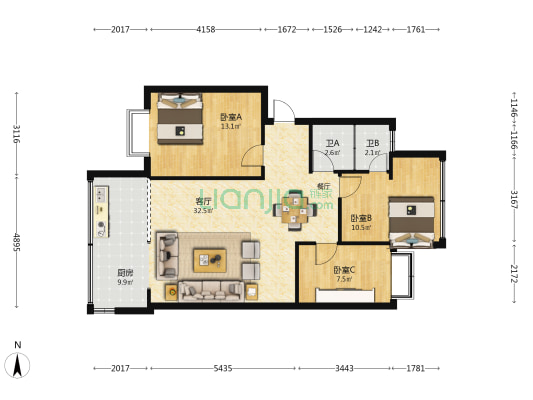 安康苑小区 3室1厅2卫 93平方