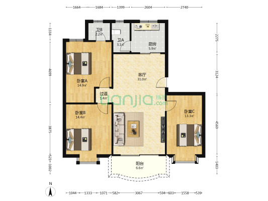 祥悦楼 3室1厅2卫 113平方