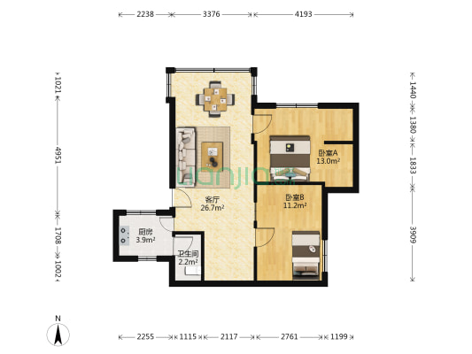 吉祥路 2室1厅1卫 67平方